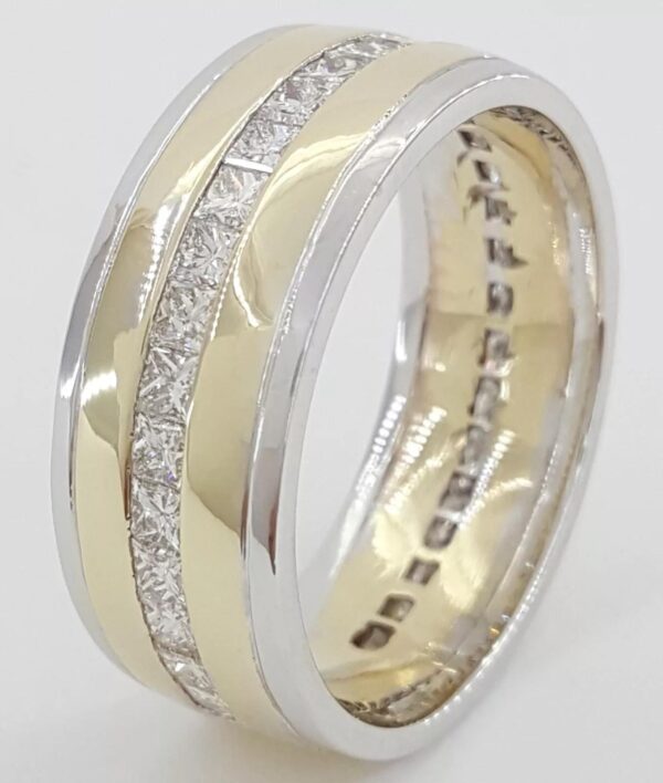 Channel Set Princess Cut Diamond 14k Yellow White Gold Men's Wedding Band 2.2 ct