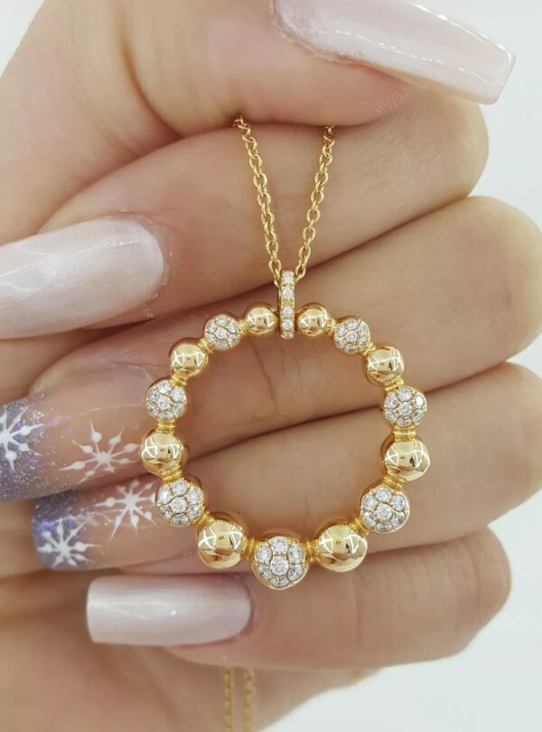 Diamond Circle Pave Bead Necklace 18K Rose Gold Italy 0.4 ct 16'-18"