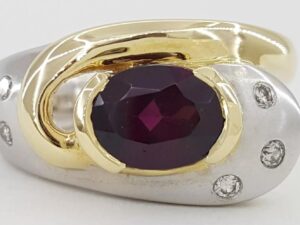 Oval Garnet Diamond 14K White & Yellow Gold Ring