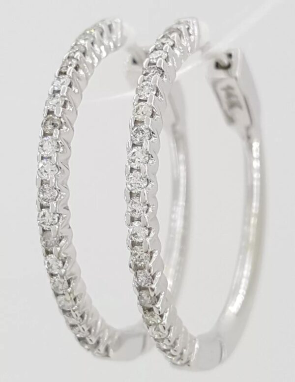 Round Diamond Hoop Earrings 0.5 ct 14k White Gold 25mm 1" Diameter 5.6 Grams