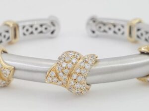 18K White Rose Gold Pave Diamond Cuff Flex Bangle 2.2 ct 61.3 Grams 6.5"