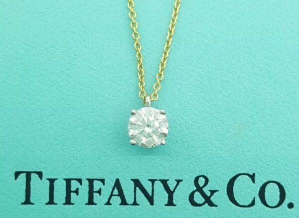 Tiffany & Co Round Diamond Solitaire Pendant 0.77 ct H/VS1 16" Retail $9k
