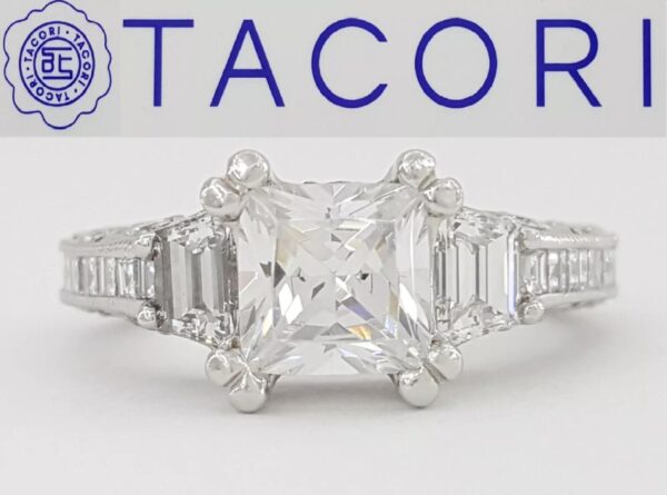 Tacori Reverse Crescent Plat 1.10 ct Semi-Mount Three Stone Engagement Ring