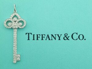 Tiffany & Co. Diamond Fleur de Lis Key Pendant Platinum 1.5" Retail $7,200