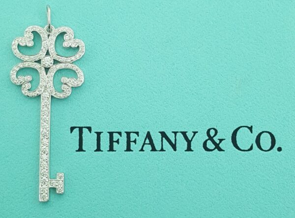 Tiffany & Co. Keys Diamond Enchant Quatra Heart Key Pendant Platinum 0.44 1.5"