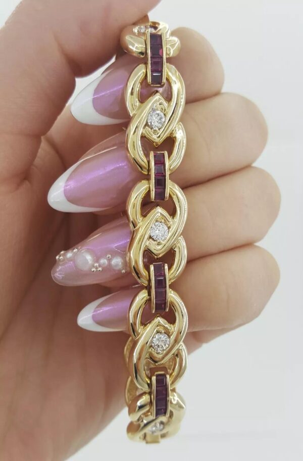 Ruby & Diamond Yellow Gold Tennis Bracelet 2.9 ct 14k 28 Grams 7.25"
