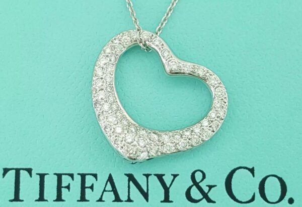 Tiffany & Co Elsa Peretti Diamond Open Heart Necklace 22 mm 0.95 ct Plat $18,500
