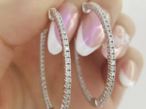 Inside Out Hoop Round Cut Diamond Earrings 1.06 ct 14k White Gold 36 mm