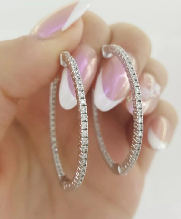 Inside Out Hoop Round Cut Diamond Earrings 1.06 ct 14k White Gold 36 mm