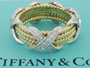 Tiffany & Co. Schlumberger 4 Row Rope X Diamond Ring Platinum & 18k 0.54 ct