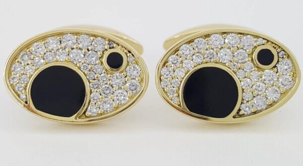 Bernard K Passman Black Coral Diamond 18k Yellow Gold Cufflinks 1.1 ct