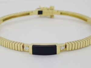 Bernard K Passman Black Coral Diamond 18k Yellow Gold Omega Bracelet 28 Grams 8"
