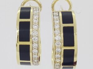 Bernard K Passman Black Coral Diamond 18k Yellow Gold Hoop Earrings 1.08 ct