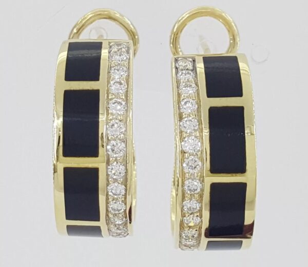 Bernard K Passman Black Coral Diamond 18k Yellow Gold Hoop Earrings 1.08 ct