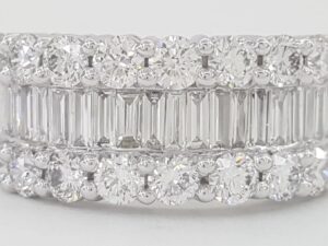 Baguette Round Diamond Three Row 18k White Gold Anniversary Ring 4 ct 10mm $13k