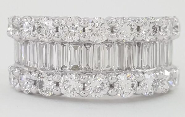 Baguette Round Diamond Three Row 18k White Gold Anniversary Ring 4 ct 10mm $13k