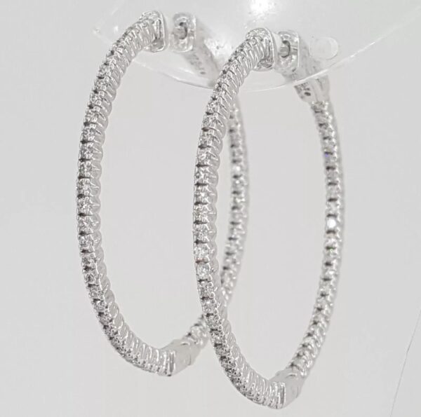 Inside Out Hoop Diamond Earrings 1.06 ct 14k White Gold 36 mm