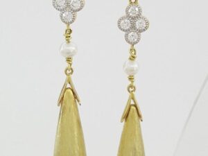 Jude Frances Diamond Pearl Earring Charms 18k Yellow Gold 2"