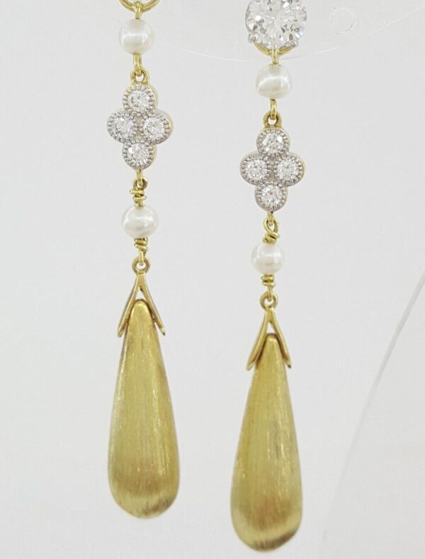 Jude Frances Diamond Pearl Earring Charms 18k Yellow Gold 2"