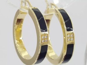 Bernard K Passman Black Coral Diamond 18k Yellow Gold Hoop Earrings 0.12 ct