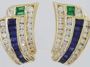 Charles Krypell Diamond Sapphire Emerald Clip-On Earrings 18k Gold