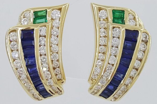 Charles Krypell Diamond Sapphire Emerald Clip-On Earrings 18k Gold