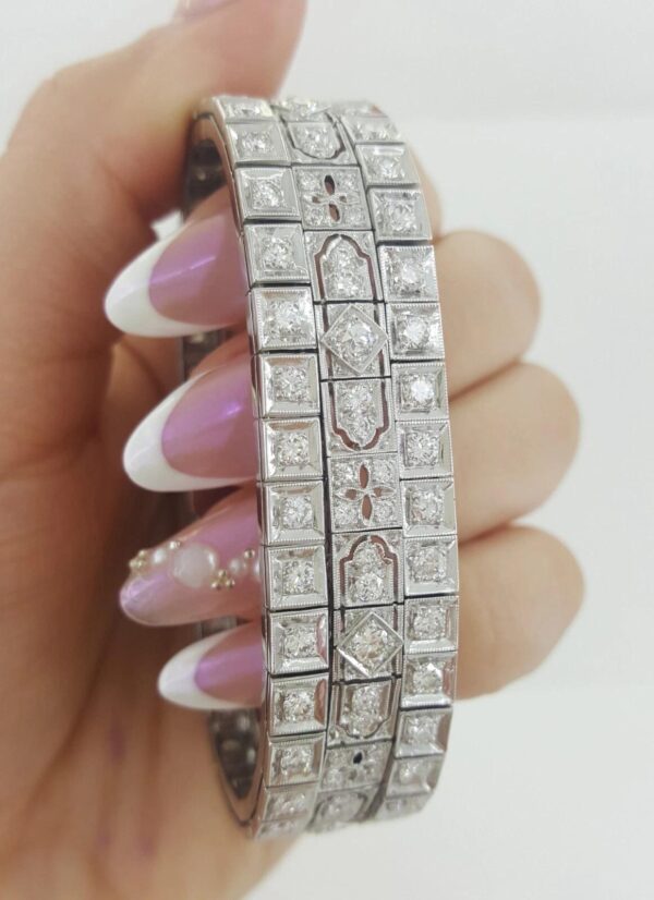 Vintage Old European Diamond 3 Row Tennis Bracelet 6 ct 14K W Gold Plat 1940's