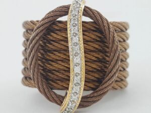 Charriol Celtique 7-Row Cable Diamond Ring 18K Gold & Steel 0.12 ct 22.5mm