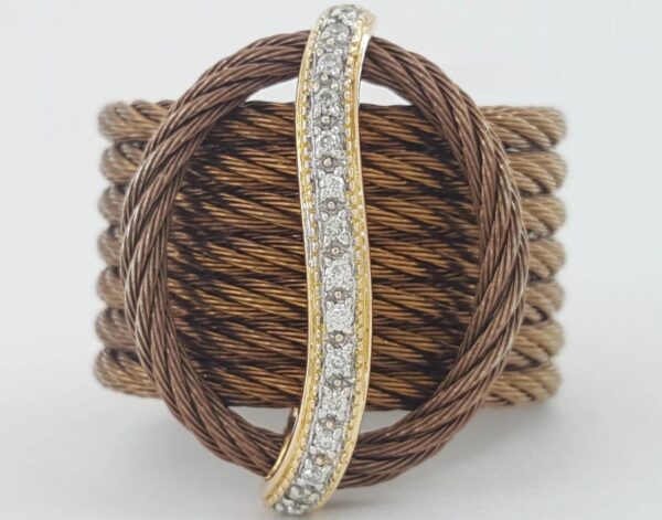 Charriol Celtique 7-Row Cable Diamond Ring 18K Gold & Steel 0.12 ct 22.5mm
