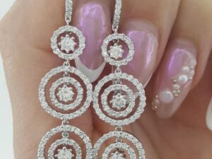 Diamond Circle Halo Drop Dangle Earrings 2.5 ct 18K White Gold Retail $3,995