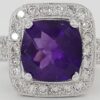Cushion Checkerboard Amethyst Diamond Halo Ring 2.5 ct 14k White Gold