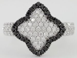 Spark Creations Quatrefoil Clover White Black Diamond Ring 1 ct 18K White Gold