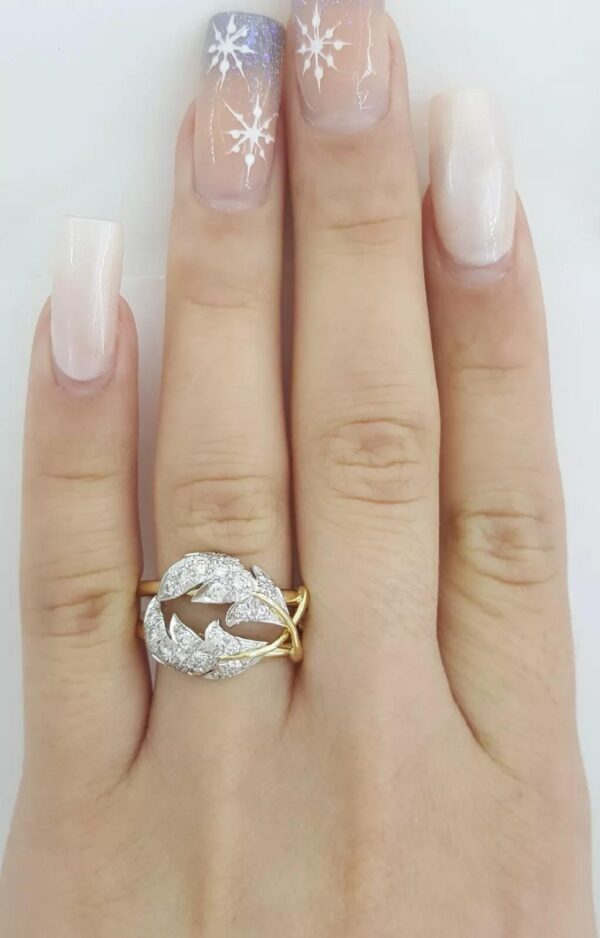 Vintage Tiffany & Co Schlumberger Two Leaf Diamond Ring 18K & Platinum 0.65 ct