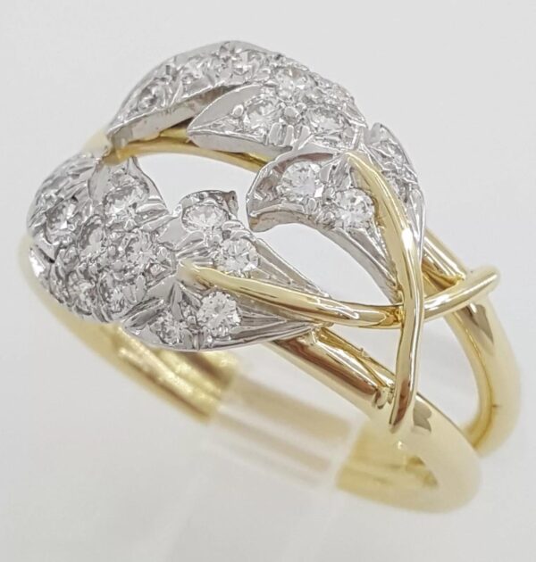 Vintage Tiffany & Co Schlumberger Two Leaf Diamond Ring 18K & Platinum 0.65 ct
