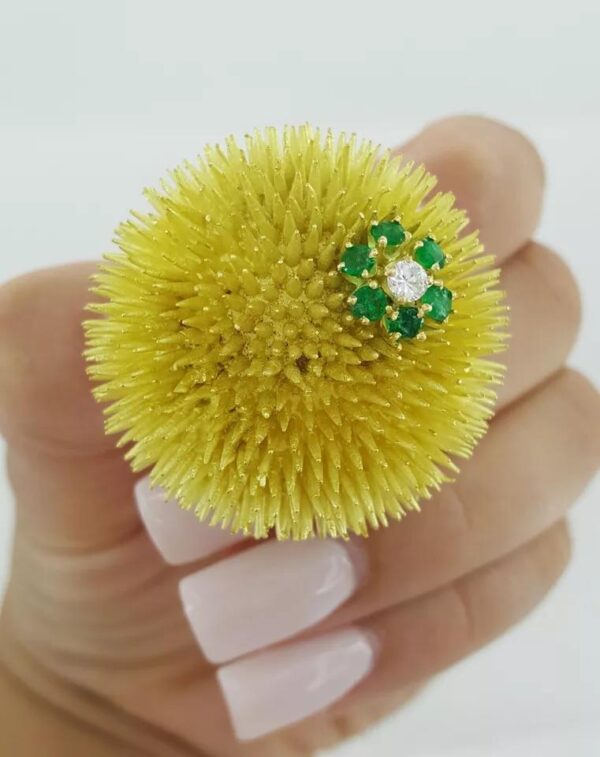 Vintage Tiffany & Co Emerald Diamond Sea Urchin Brooch 18k Gold 44.5 Grams