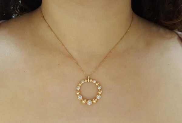 Diamond Circle Pave Bead Necklace 18K Rose Gold Italy 0.4 ct 16'-18"