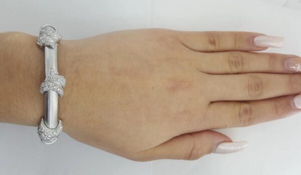 18K White Gold Pave Diamond Cuff Bangle Italy 2.2 ct 61.3 Grams 6.5"
