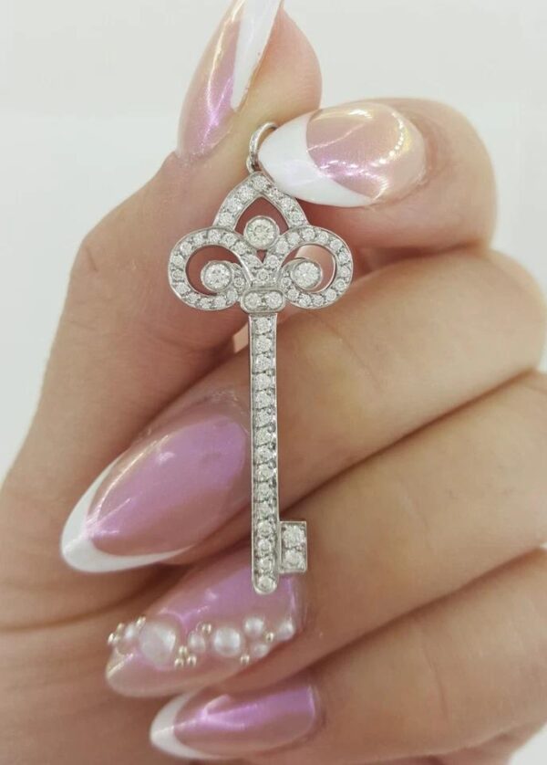 Tiffany & Co. Diamond Fleur de Lis Key Pendant Platinum 1.5" Retail $7,200