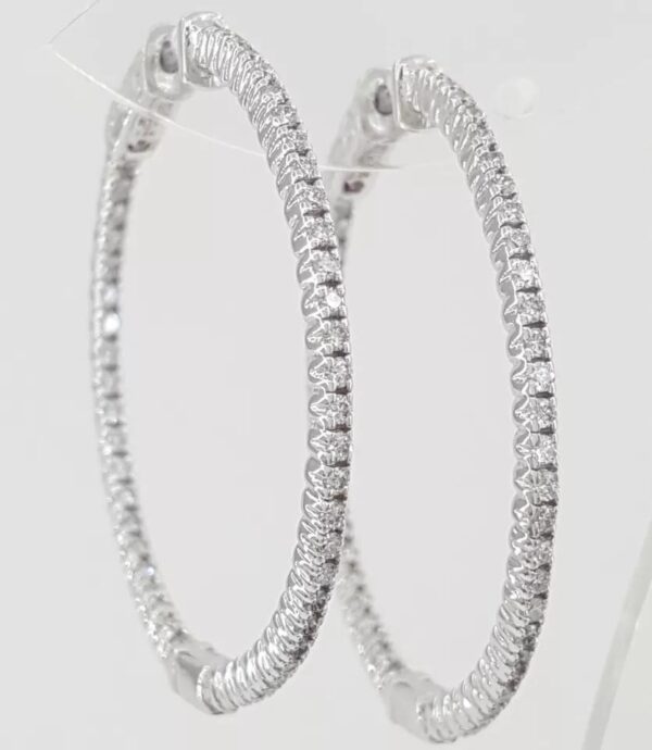 Inside Out Hoop Round Cut Diamond Earrings 1.06 ct 14k White Gold 36 mm
