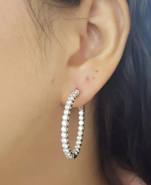 Diamond Inside Out Oval Hoop Earrings 34 mm 3.05 ct Round Diamond 14K W Gold