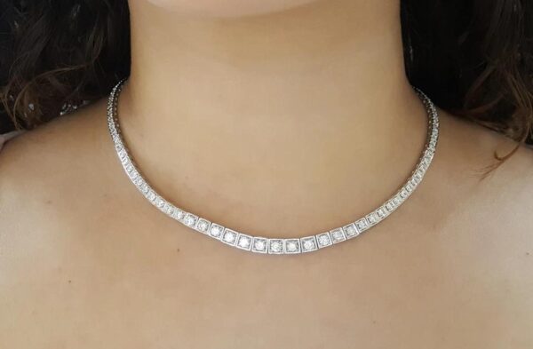 Round Diamond Riviera Tennis Necklace 7.8 ct 18K W Gold 36 Grams 16" Rtl $20K