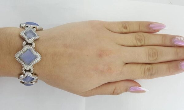 David Yurman Quatrefoil Chalcedony Diamond Bracelet 3.44 ct 18K W Gold 69 Grams