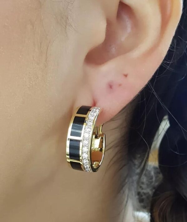 Bernard K Passman Black Coral Diamond 18k Yellow Gold Hoop Earrings 1.08 ct