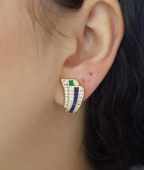 Charles Krypell Diamond Sapphire Emerald Clip-On Earrings 18k Gold