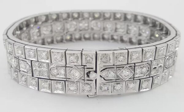 Vintage Old European Diamond 3 Row Tennis Bracelet 6 ct 14K W Gold Plat 1940's
