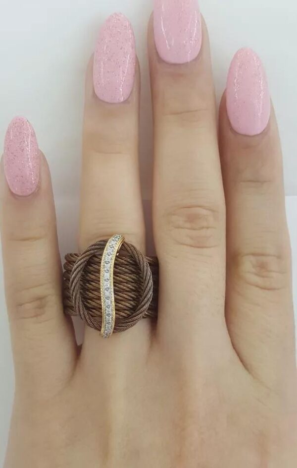 Charriol Celtique 7-Row Cable Diamond Ring 18K Gold & Steel 0.12 ct 22.5mm
