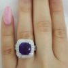 Cushion Checkerboard Amethyst Diamond Halo Ring 2.5 ct 14k White Gold