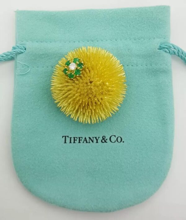 Vintage Tiffany & Co Emerald Diamond Sea Urchin Brooch 18k Gold 44.5 Grams