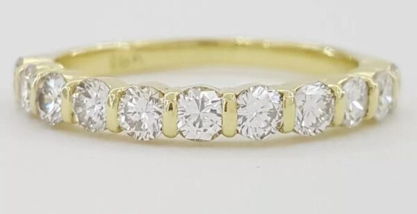 Half Circle Round Diamond Bar Set Wedding Band 0.66 ct 18k Yellow Gold 2.6 mm