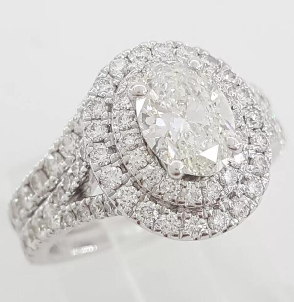 Neil Lane Oval Double Halo Split-Shank Engagement Ring Set 2 ct 14k WG Rt $9K